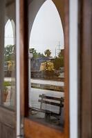  Orlando Amtrak building - door with CSX freight reflection
