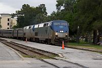  Amtrak train pulling into Winter Park Station from the north.